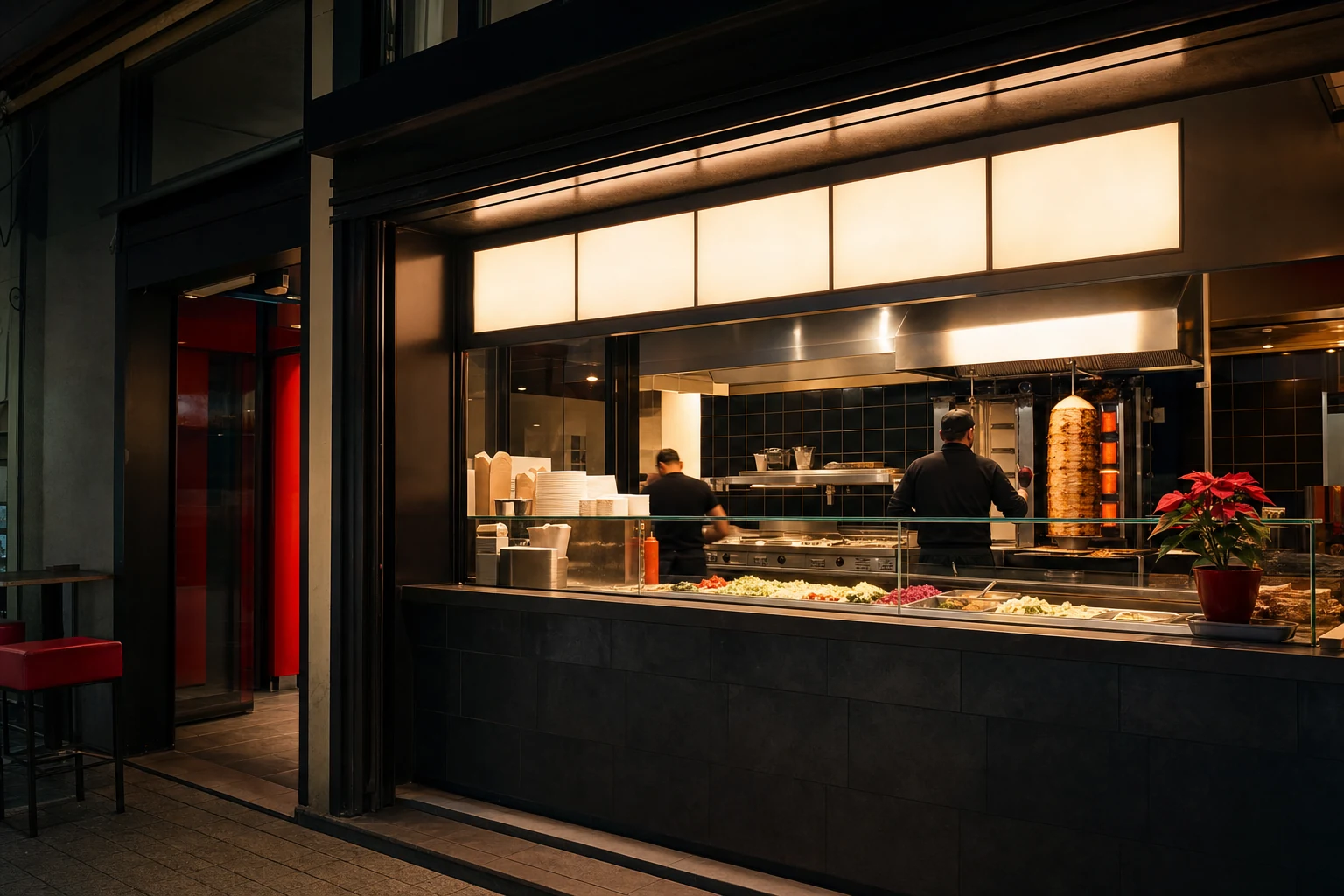 Offene Küche und Theke eines urbanen Kebap-Restaurants
